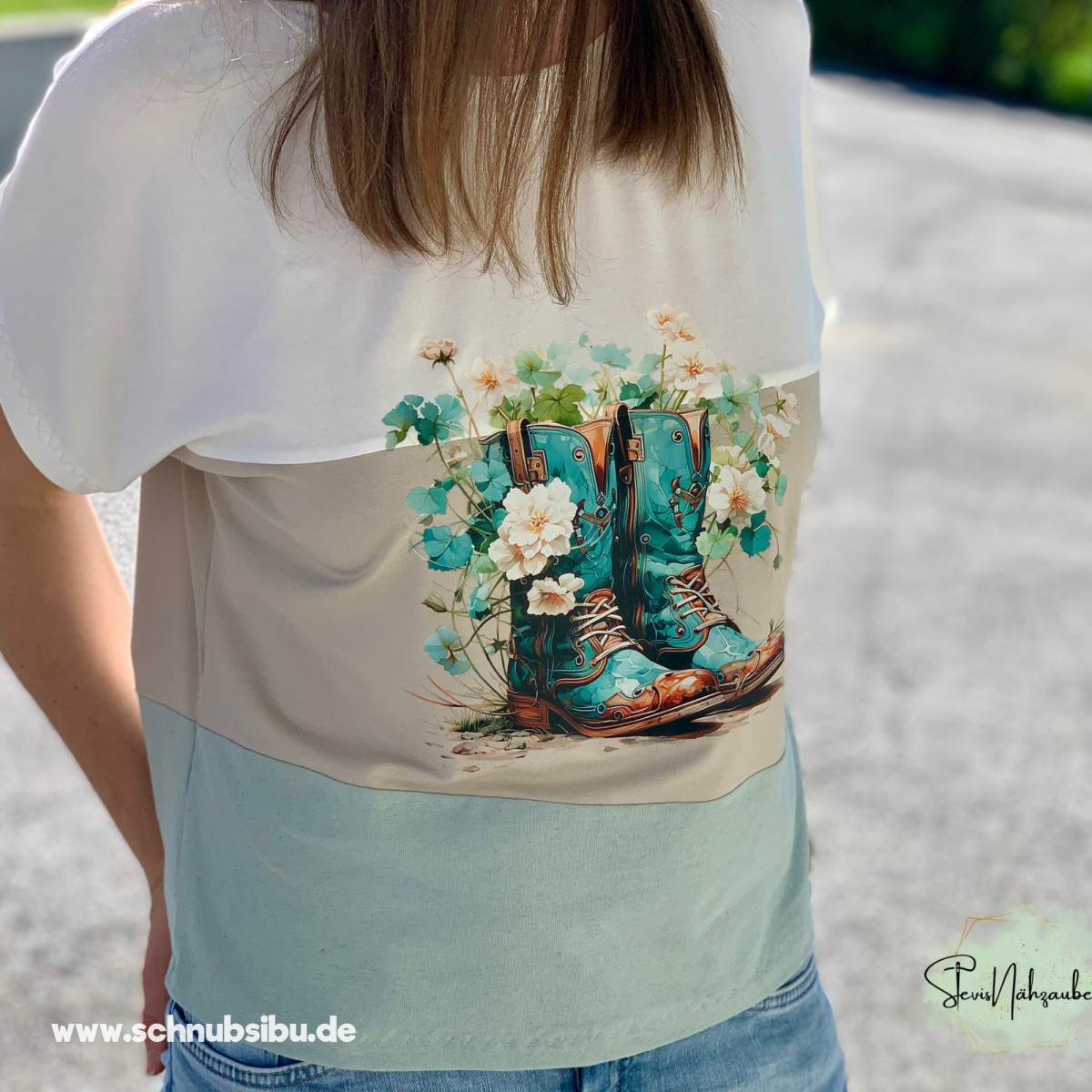 Bügelbild Flower Boots türkis